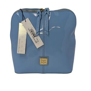 NWT Dooney & Bourke Patent Leather Large TRIXIE Crossbody Denim Blue + Reg Card